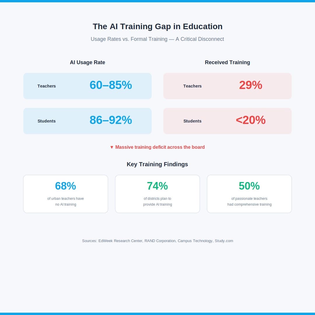 AI training gap between usage rates and formal training.